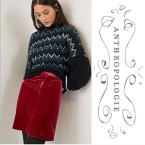 Anthropologie CONNIE Ruched Velvet Mini Skirt Jewel Tone Deep Red Valentines NEW
